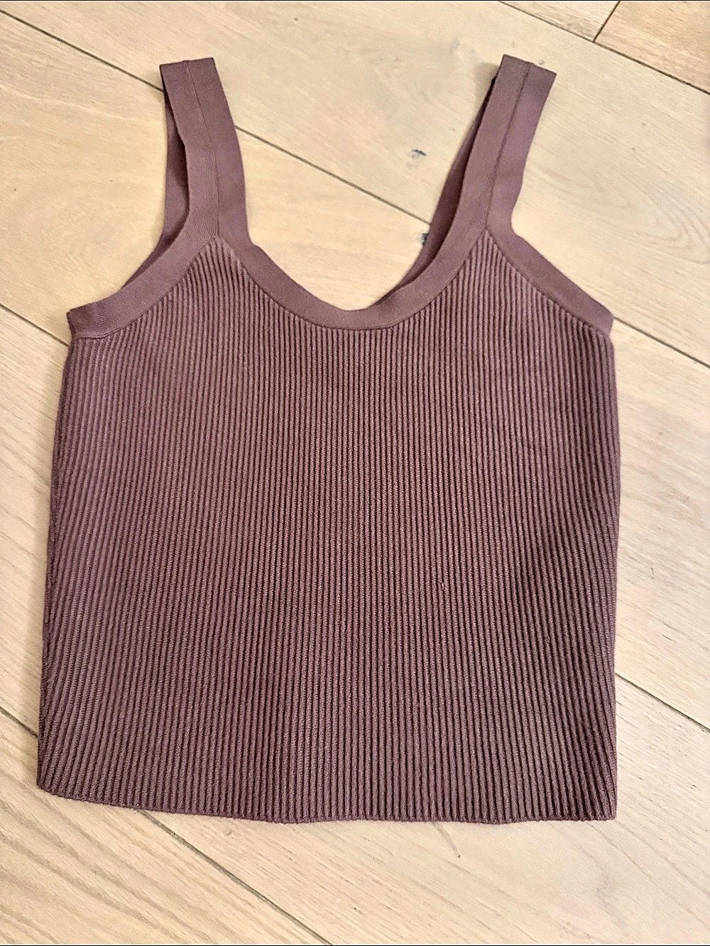Abercrombie & Fitch Bra-Free Rib Scoop Neck Tank Top Brown